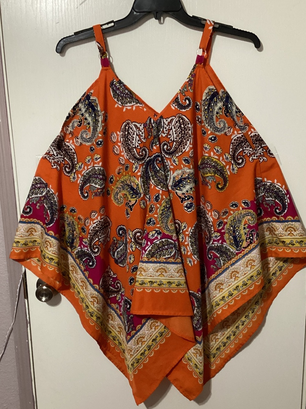 Unique Spectrum Orange Paisley Hanky-Hem Camisole